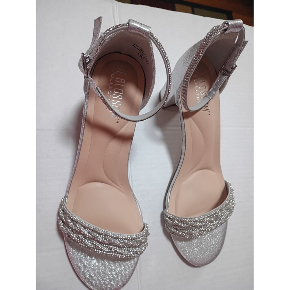De Blossom Collection Silver Ankle-Strap Dress Hells Size 8